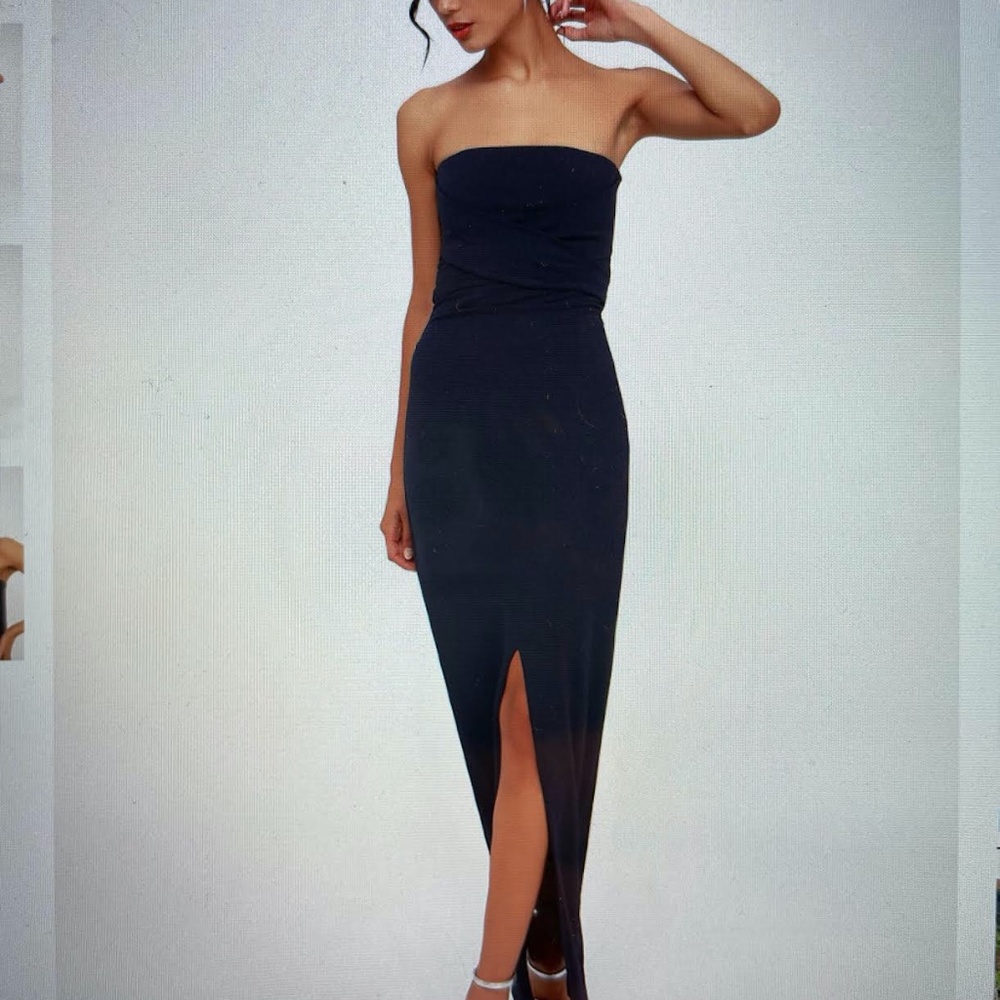 LuLus Own the Night Navy Blue Strapless Maxi Dress